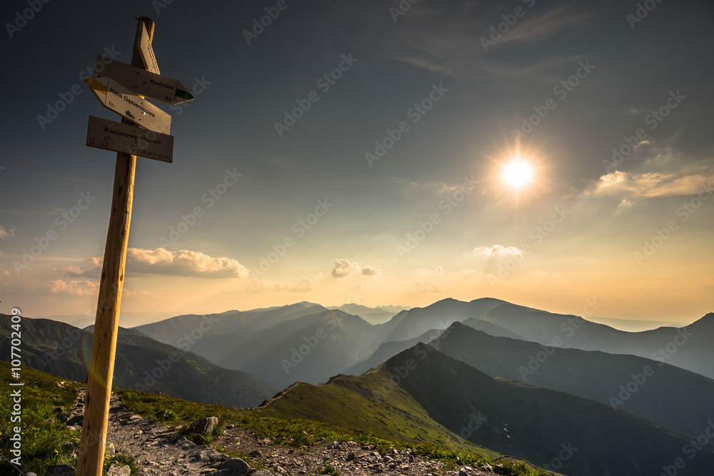 Sign of the trails in the mountains of the Tatras