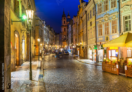 Night view of old street in Mala Strana (Little Quarter) in Prague. Czech Republic © Ekaterina Belova