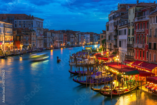 Night view of Grand Canal with gondolas in Venice. Italy © Ekaterina Belova