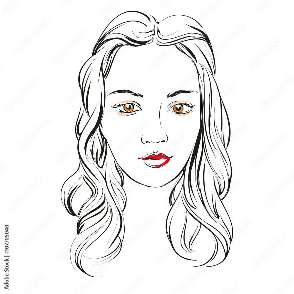 beautiful woman face hand drawn vector llustration sketch