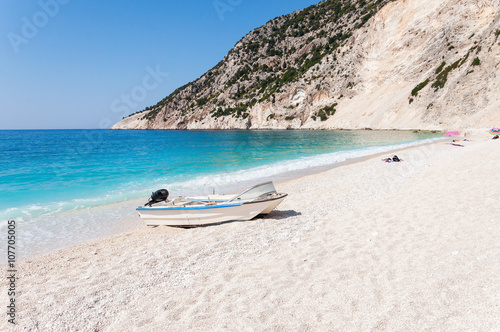 Boat on the Myrtos beach, Kefalonia