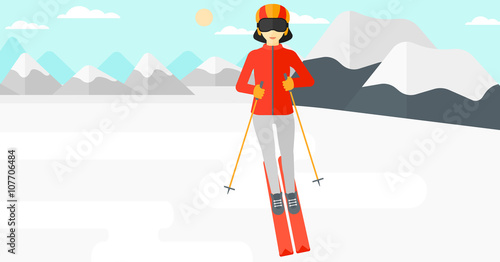 Young woman skiing.