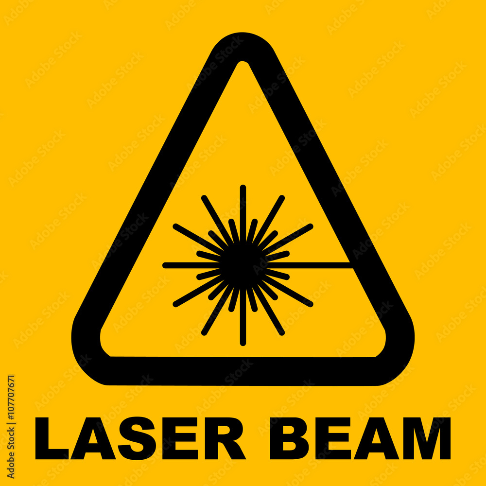 Warning icon of Laser light in yellow triangle. Warning icon of Laser light in yellow triangle.