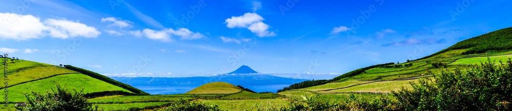 Peak View from San Jorge Island in Portugal. Landscape of the Azores islands
