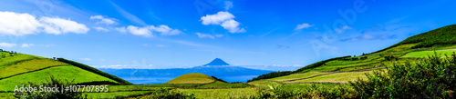 Peak View from San Jorge Island in Portugal. Landscape of the Azores islands
