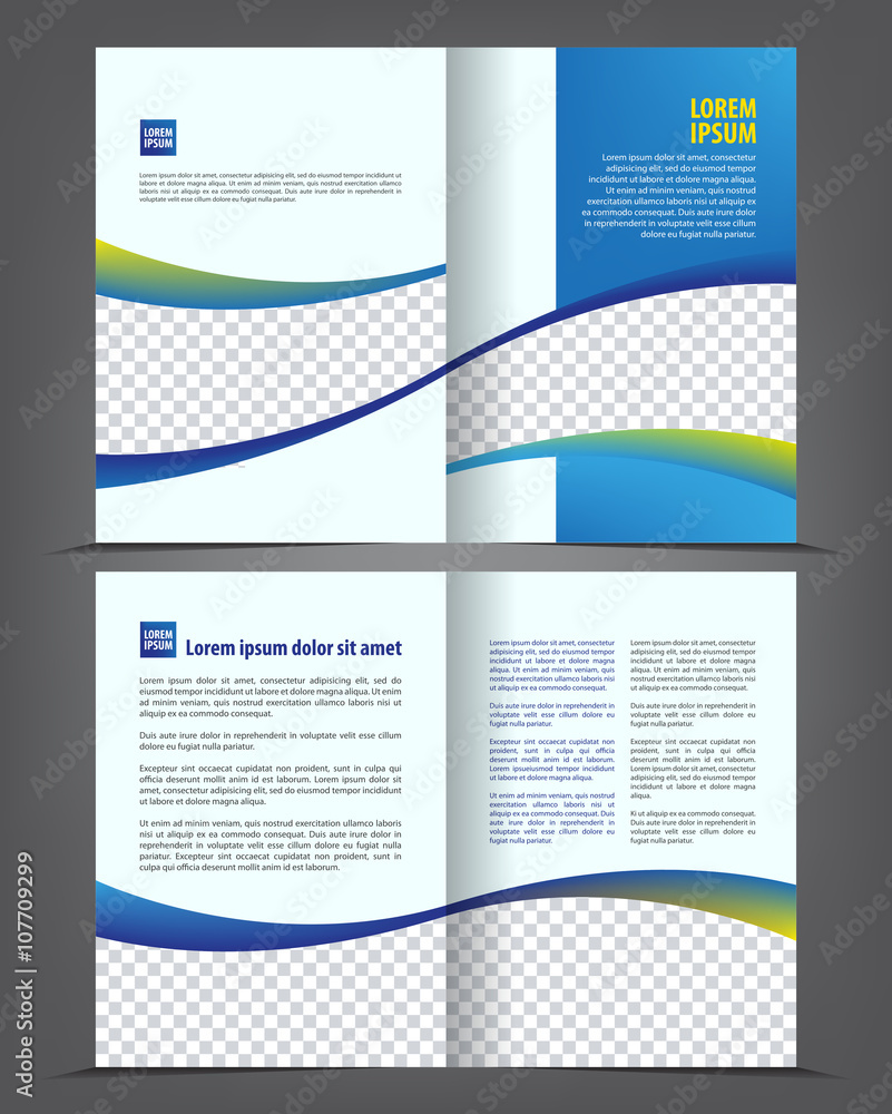 Vector empty bi-fold brochure print template design, newsletter booklet layout