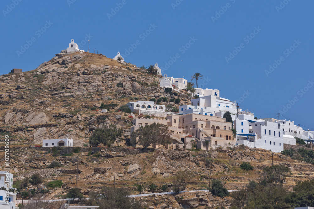 Panorama to Chora town in Ios Island, Cyclades, Greece