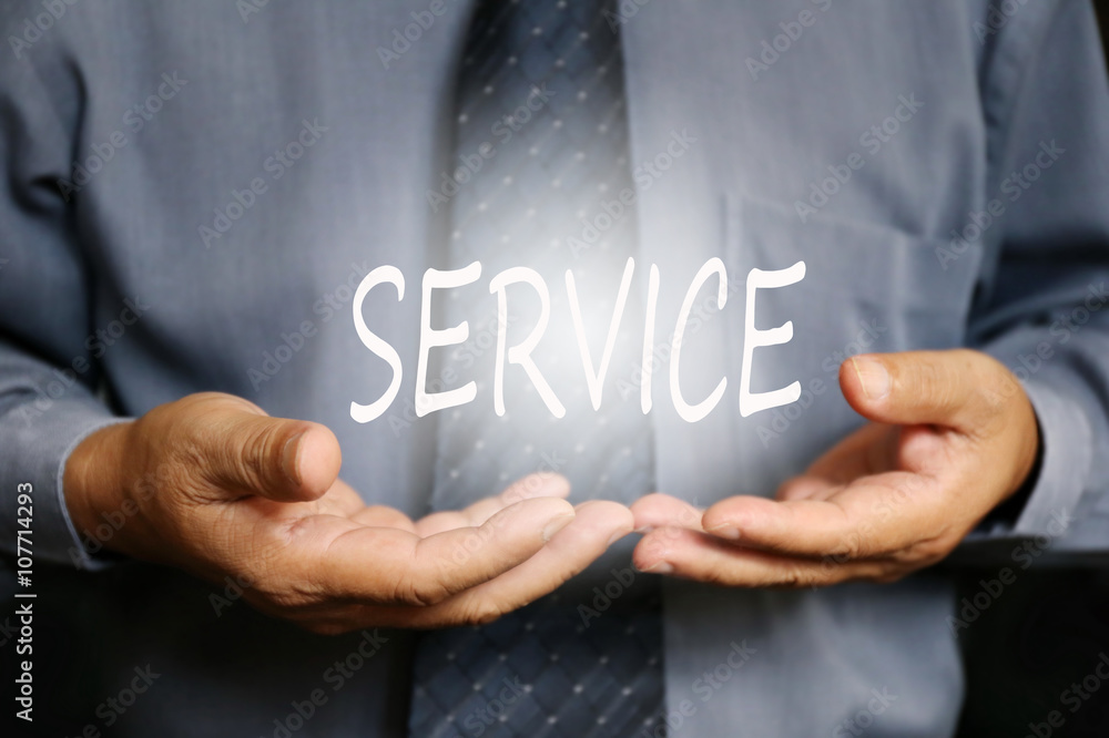 Service word on hand, businessman Service word on hand, businessman
