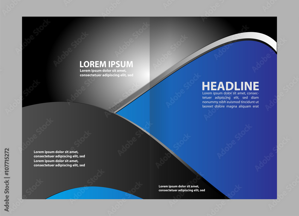 Naklejka premium Blue bi-fold brochure template design, business leaflet, booklet 