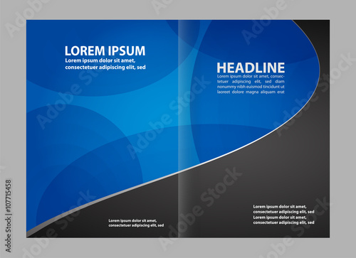 Vector empty bi-fold brochure print template design with blue elements
