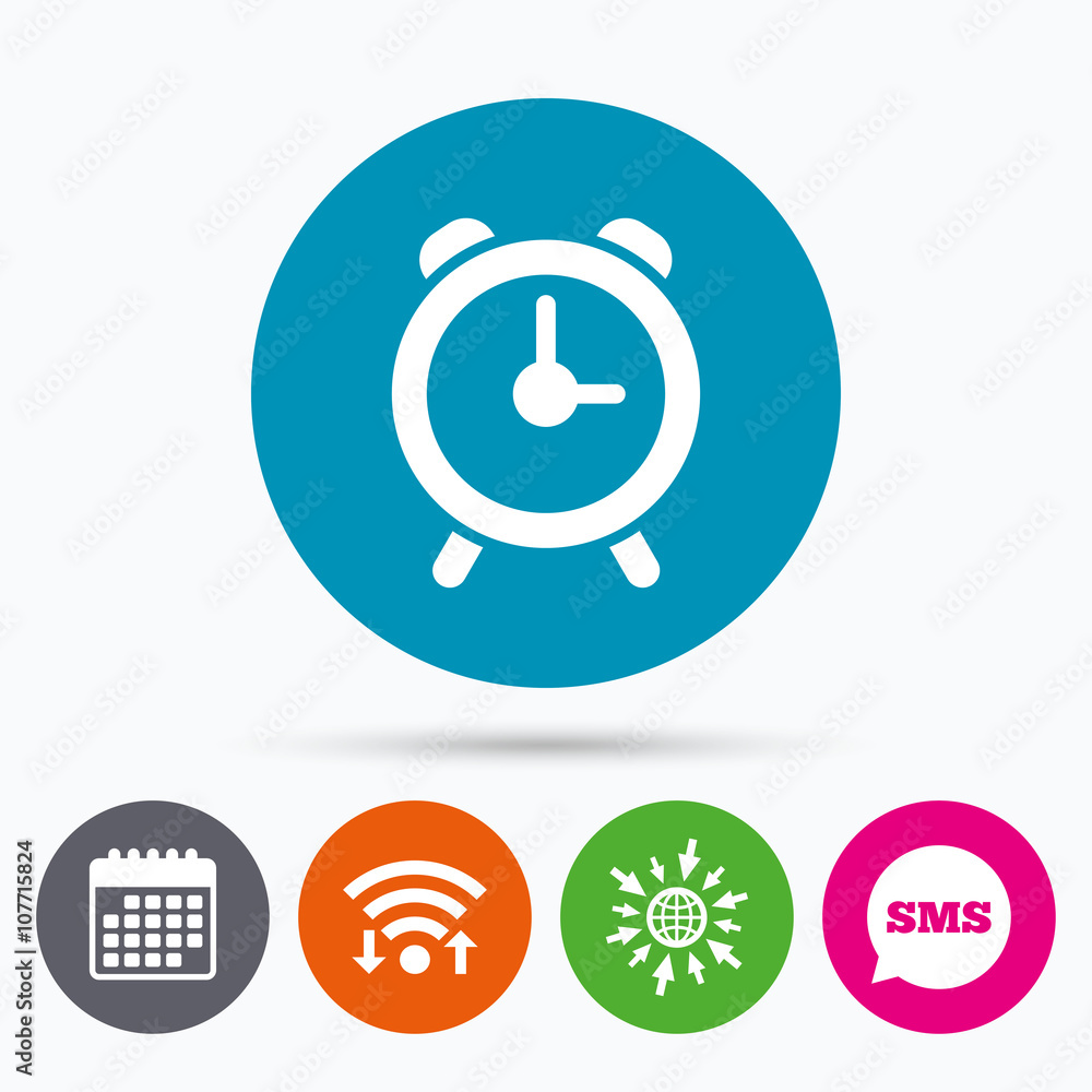 Alarm clock sign icon. Wake up alarm symbol. Alarm clock sign icon. Wake up alarm symbol.