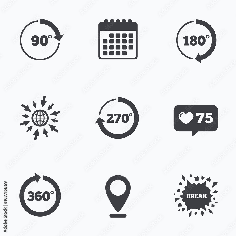 Angle degrees circle icons. Geometry math signs. Angle degrees circle icons. Geometry math signs.