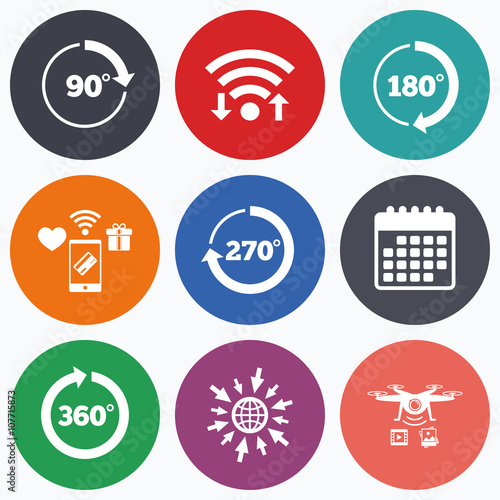 Angle degrees circle icons. Geometry math signs.