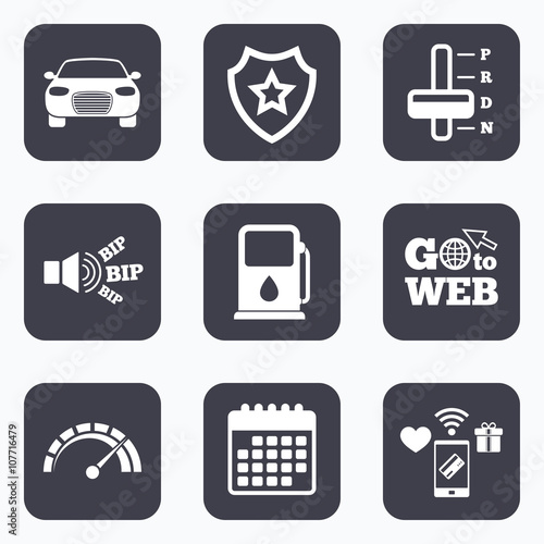 Transport icons. Tachometer and petrol station.