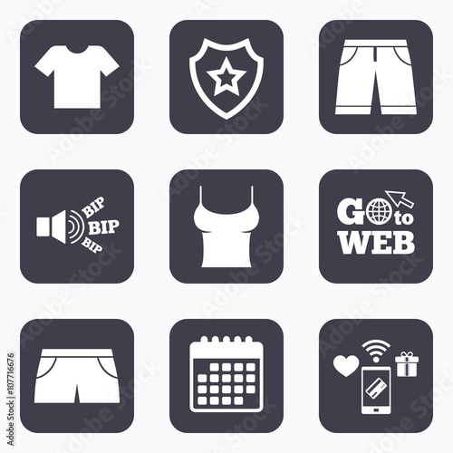 Clothes signs. T-shirt and pants with shorts.