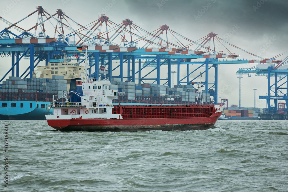 Containership under stormy weather conditions