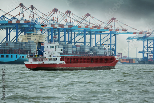 Containership under stormy weather conditions