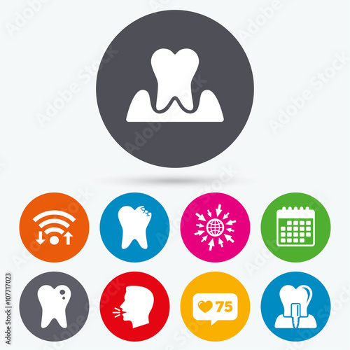Dental care icons. Caries tooth and implant.