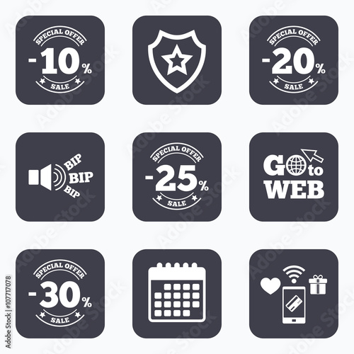 Sale discount icons. Special offer price signs.
