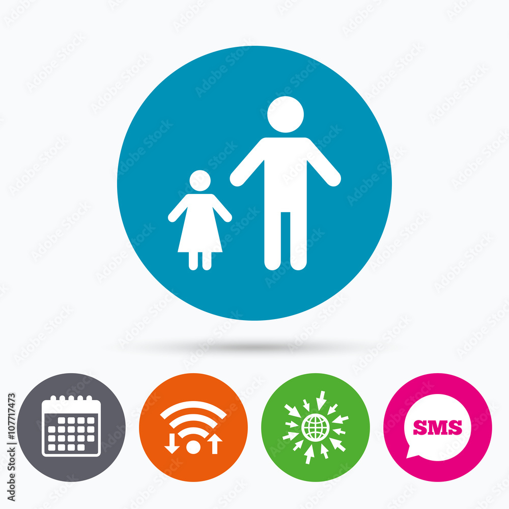 One-parent family with one child sign icon. One-parent family with one child sign icon.