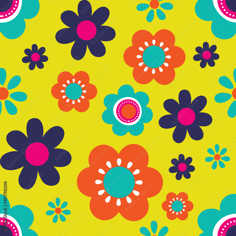 Seamless spring flowers with colorful design 