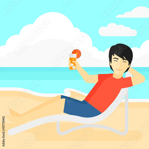 Man sitting in chaise longue.