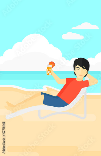 Man sitting in chaise longue.