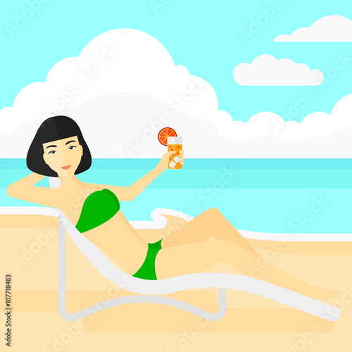 Woman sitting in chaise longue.
