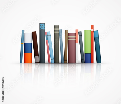 row of books on white background