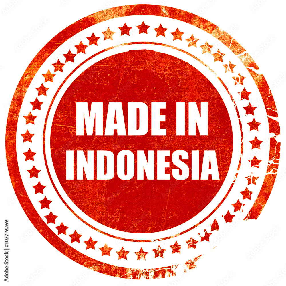 Made in indonesia, grunge red rubber stamp on a solid white back Made in indonesia, grunge red rubber stamp on a solid white back