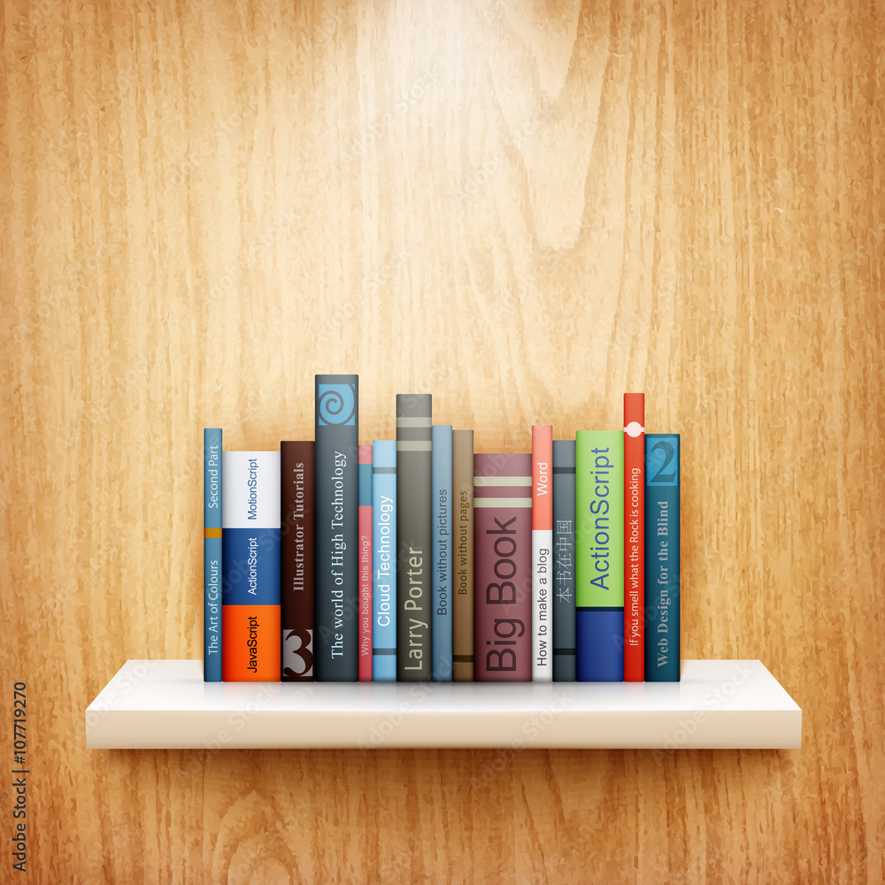 Naklejka premium books on wooden shelf