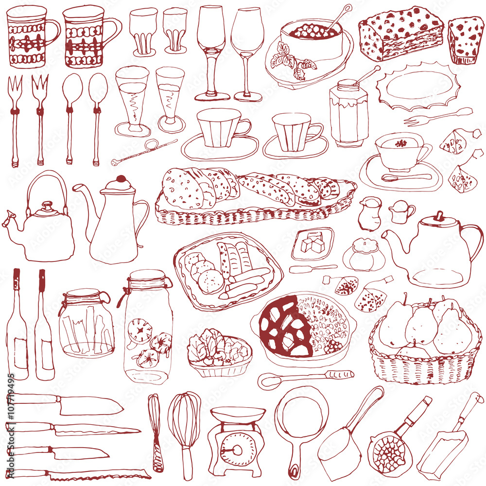 カフェ雑貨 ランチ 手書きイラスト Stock Vector Adobe Stock