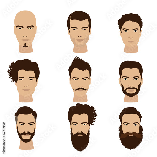 Man hair and beards styles. Hipster fashion vector illustration.
