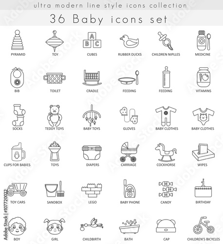 Vector Baby ultra modern outline line icons for web and apps.