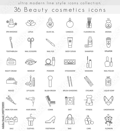 Vector Beauty Cosmetics ultra modern outline line icons for web and apps.