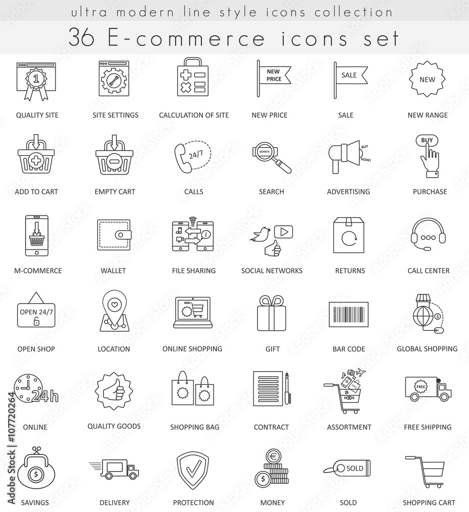 Vector e-commerce ultra modern outline line icons for web and apps.