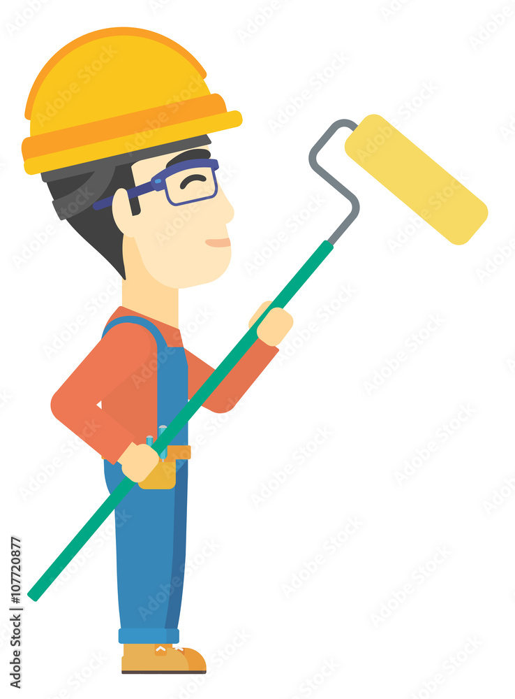 Painter with paint roller. Painter with paint roller.