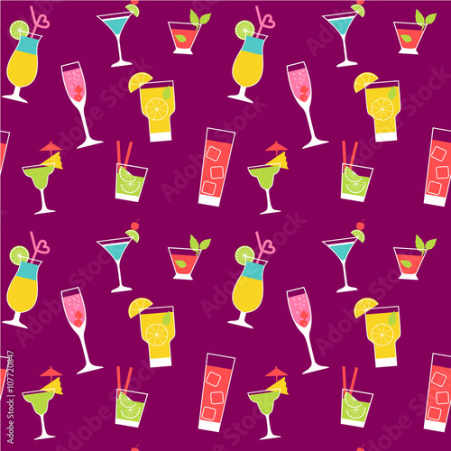cocktail illustration set seamless pattern