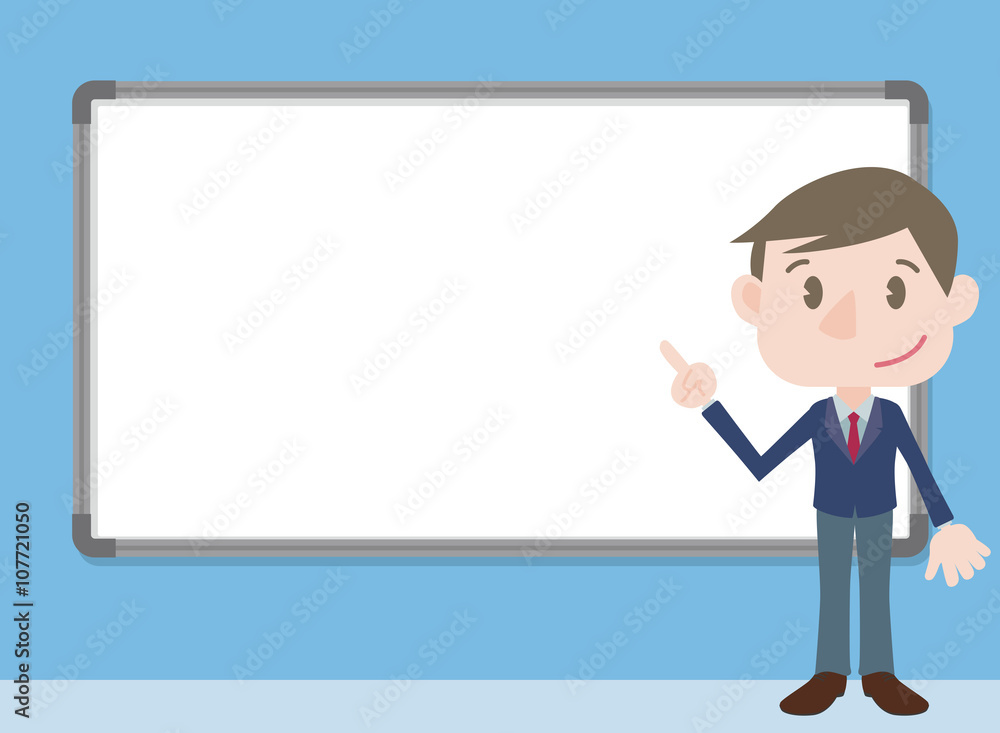 young boy character pointing whiteboard, vector illustration young boy character pointing whiteboard, vector illustration