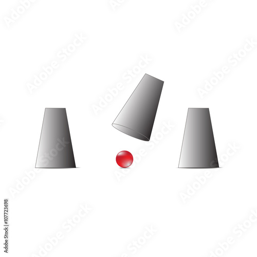 Magic cups game, Vector illustration.