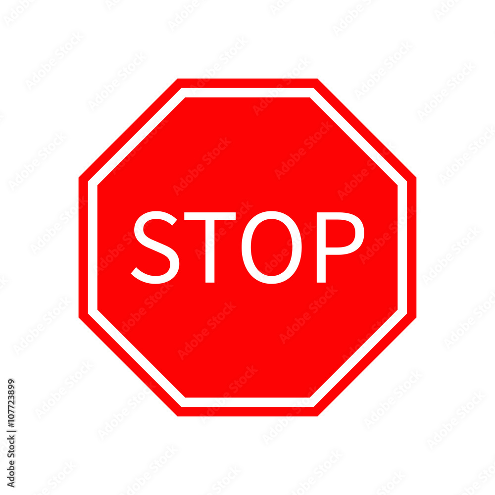 Stop traffic warning road sign. Prohibition no symbol. Template Isolated on white background. Flat design Stop traffic warning road sign. Prohibition no symbol. Template Isolated on white background. Flat design