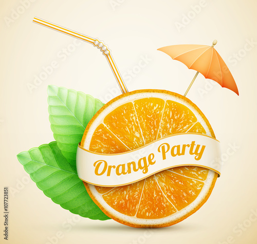 fresh orange with ribbon and cocktail stick