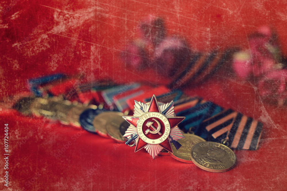 Naklejka premium Retro effect on medals composition from Great Patriotic War
