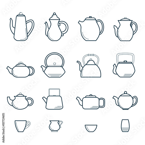 Vector Illustration Collection Tea Cup and Kettle.