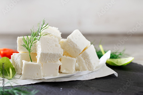 Photos Sliced feta cheese