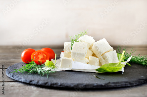 Photos Sliced feta cheese