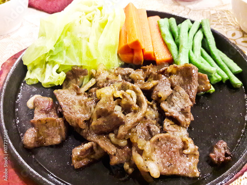 meat with vegetables at fry...