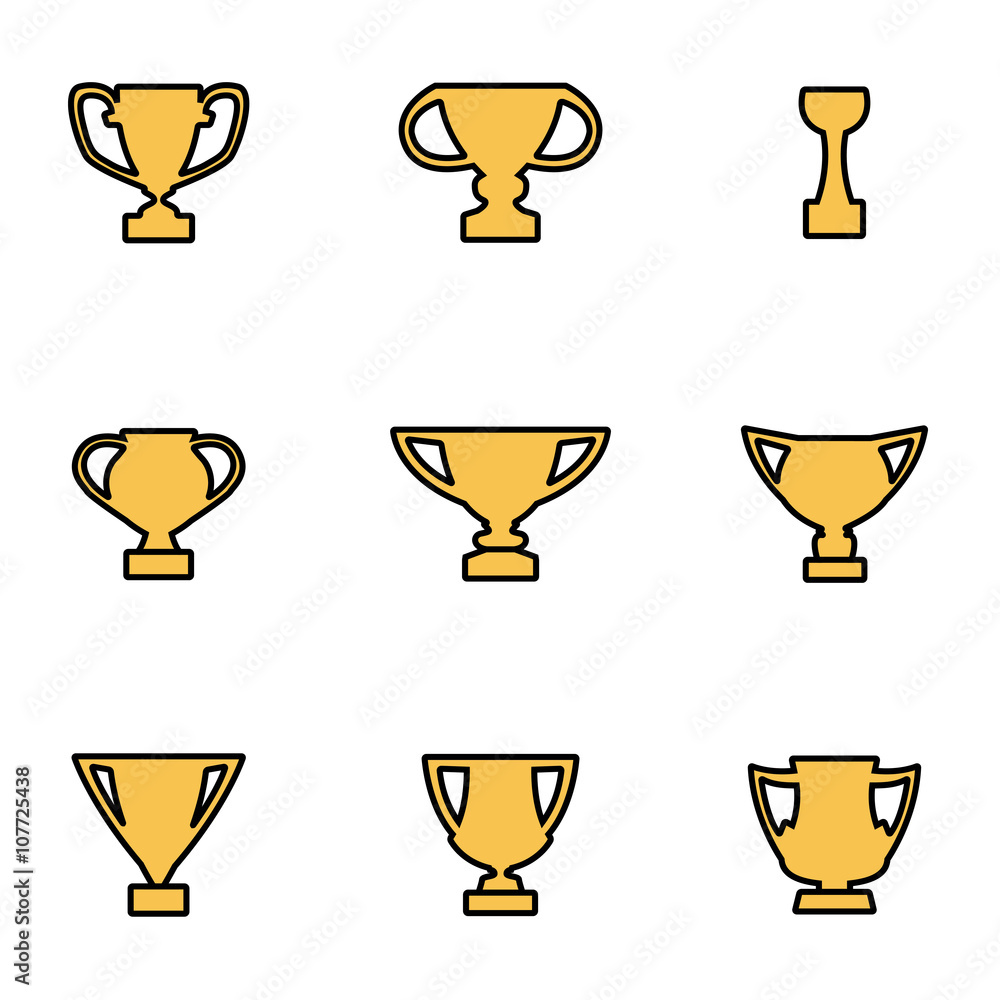 Trendy flat line icon pack for designers and developers. Vector line trophy icon set, trophy icon object, trophy icon picture, trophy image - stock vector Trendy flat line icon pack for designers and developers. Vector line trophy icon set, trophy icon object, trophy icon picture, trophy image - stock vector