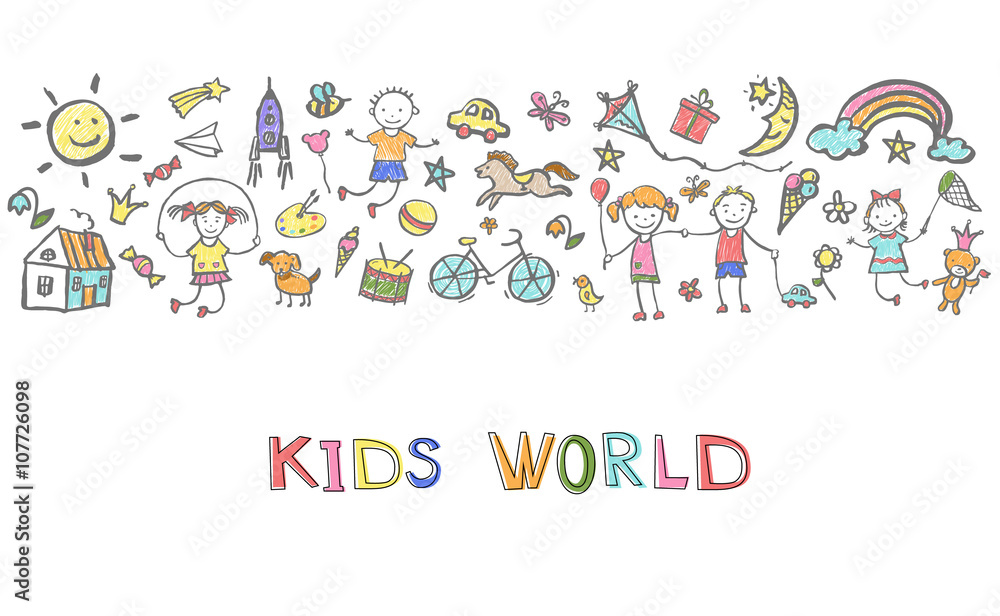 Hand-drawn sketch on the theme of childhood. Hand-drawn sketch on the theme of childhood.