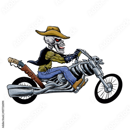skull ride a big motorcycle
